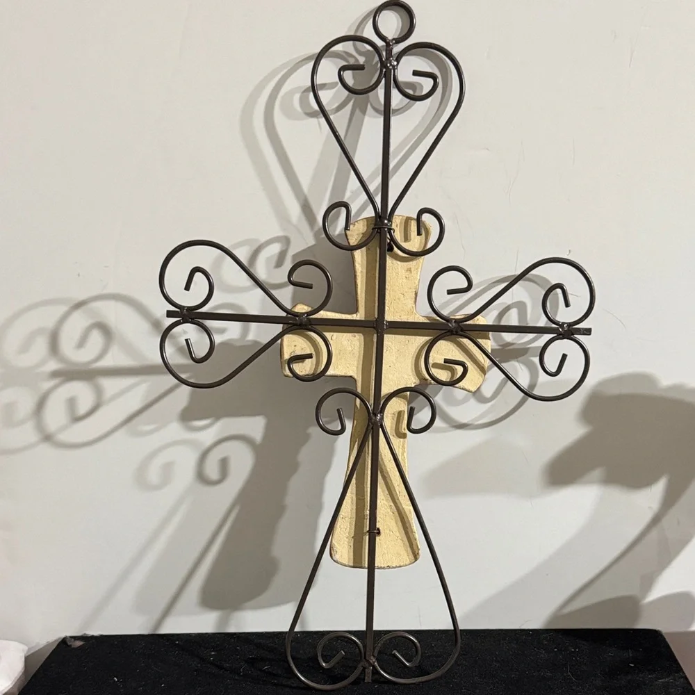 Brown Ceramic Cross over Blake Metal cross. Wall Cross Decor